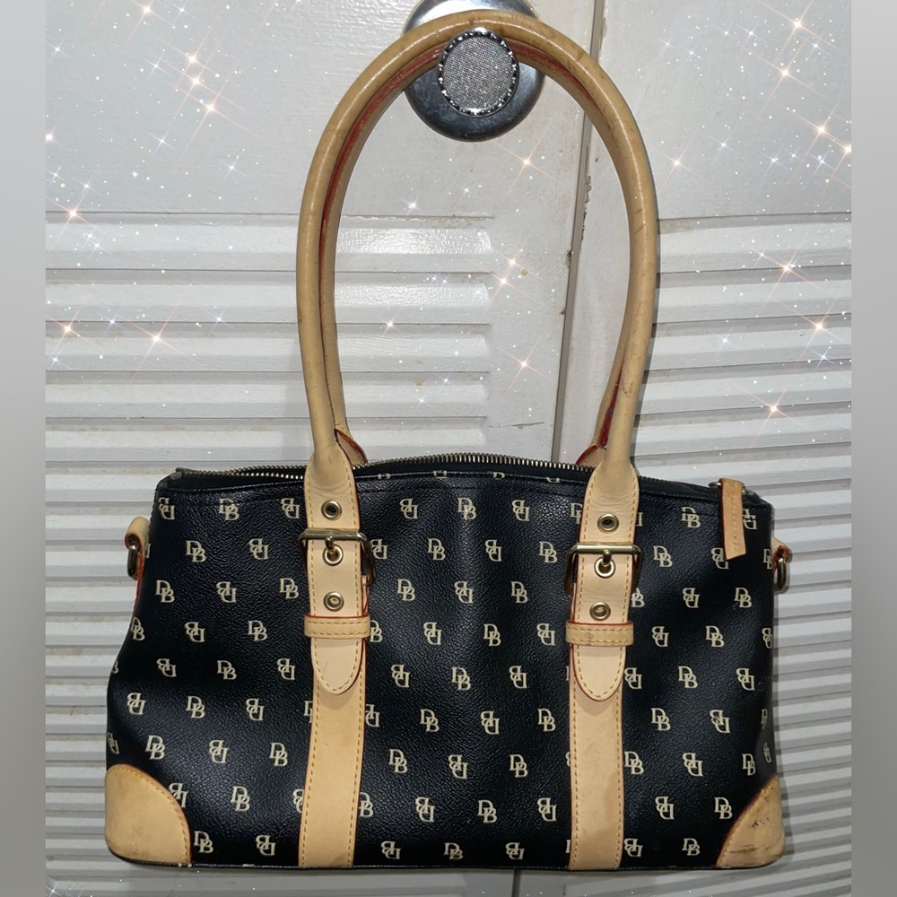 Dooney & Bourke Signature East/West Satchel Handbag Black Tan